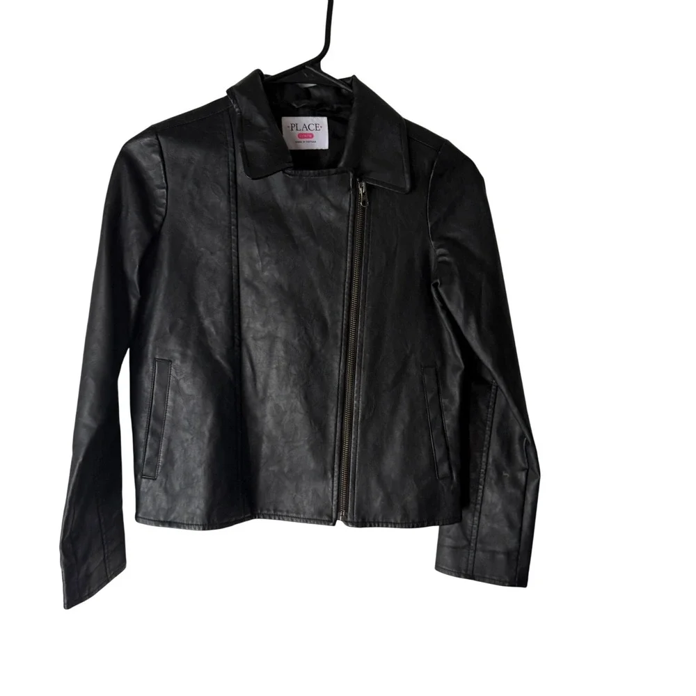The Childrens Place Black Faux Leather Moto Jacket Kids Size‎ 10 12